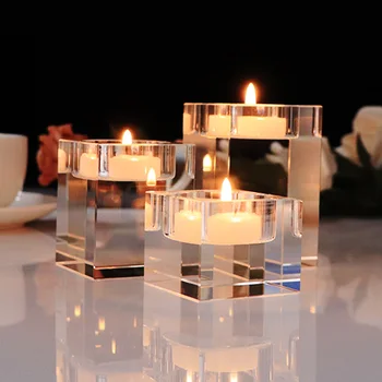 3pcs/set Caurspīdīgs Kristāls K9 Cube Kausa Sveču Statīvs Turētājs 3 Izmēri Eiropā Tealight Turētāji Kāzu Mājas Dekoru Svečturis