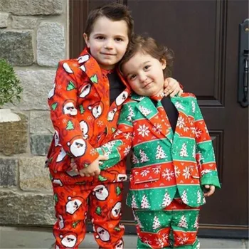 2019 Ziemassvētku Drēbes Bērniem Zēns Ziemassvētku Formāls Uzvalks, Žakete, Jaka+Bikses+Zeķubikses Džentlmenis Set 3Pcs Iespiesti Ziemassvētki Apģērbs 3-8T