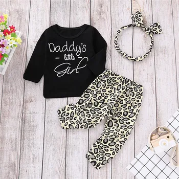 Baby Meitenes Leopard print Drēbes Jaundzimušajam, Topi, T Krekls, Bikses, Pavasara Tērpiem 3pcs Baby girl Apģērbu Komplekts Kokvilnas Gadījuma