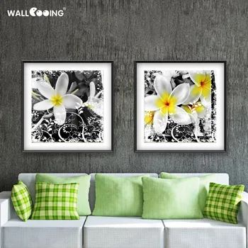 2 panelis Melns un balts, dzeltens olu ziedi Mājās Apdare Meitene puse dāvanu audekla apgleznošana sienu Moduļu bildes dzīvojamā istaba