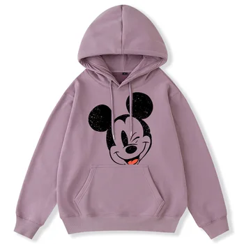 Disney Sporta Krekls Modes Mickey Mouse, Karikatūra Izdrukāt Gadījuma Harajuku Unisex Sieviešu Kapuces Džemperis Kabatas Ar Garām Piedurknēm Top 8 Krāsa
