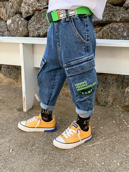 Zēnu Džinsi Versija Pavasara Gadījuma Bikses 2020. Gadā-Pavasarī un Rudenī Bērnu Apģērbs Bērnu Chichi-Mūzikas Jūra Bikses