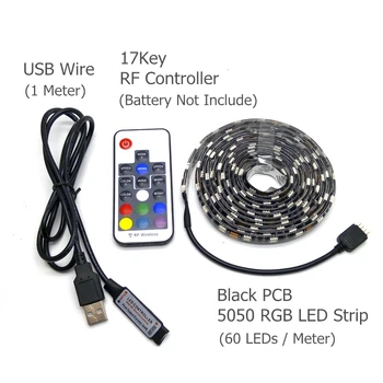5050 RGB USB LED Lentes 5V Melnu PCB TV Fona Apgaismojums Ar 17Key RF Kontrolieris