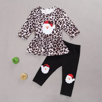 Toddler Baby Girl Ziemassvētku Apģērbu Komplekts , Santa Claus Prined Leopard Top Elastīga Vidukļa Bikses Kopa Rudens Ziemas Ziemassvētki Apģērbi