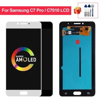 SM-C7010 Super AMOLED Samsung C7 Pro C7010 LCD Displejs, Touch Screen Digitizer Rezerves Daļas Galaxy C7010F Displejs