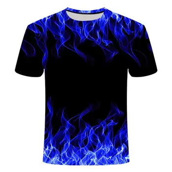 Augstas kvalitātes modes pārdošanas Vīriešu Jauno Vasaras T-krekls Ar Apaļu Apkakli, Īsām Piedurknēm Zila zaļa sarkana purpura Liesmas 3D Iespiesti Augšu