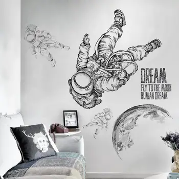 Vintage Baltās un Melnās Sienas Uzlīmes Kosmosa Astronautu Decal Dzīvojamā Istaba Guļamistaba Dekorēšana Bērnu Istabas Sienas Uzlīmes, Līmes