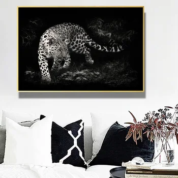 Savvaļas White America Leopard Sienas, Mākslas Plakāti un Izdrukas Melna Balta Audekla, Gleznas, Sienas, Mākslas Attēlus, viesistaba, Mājas Dekoru