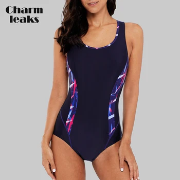Charmleaks Viens Gabals Sieviešu Sporta Peldkostīmu Sporta Peldkostīmi Colorblock Drukāt Monokini Beach Peldkostīms Bikini