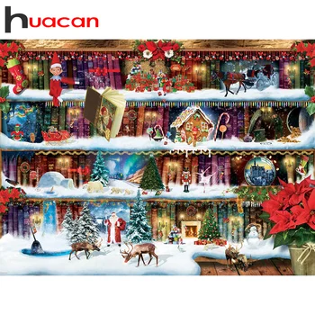 Huacan Dimanta Glezna Ziemassvētku Grāmatu Plaukta Cross Stitch Dimanta Izšuvumi Ziemassvētku Eglīte Sienas Mākslas Mājas Dekoru
