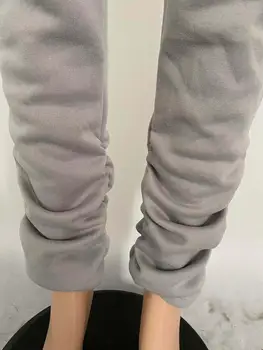 HAOOHU Streetwear ziemā silts Sieviešu Kaudzē Ruched Bikses garās Zeķes Augstās Jostasvietas Bikses Activewear Jogger Bikses mežģīnes-up Treniņbikses