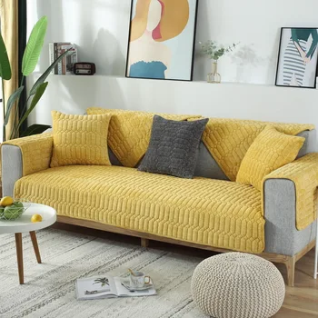Plīša neslīdoša Sabiezēt Sofa Cover Universal Dīvāns Attiecas neslīdoša Pilnu Wrap Dīvāns Sēdekli Sedz Cieta Krāsu Poliestera Slipcover