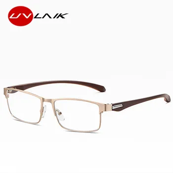 UVLAIK Modes nerūsējošā tērauda Vīriešu Biznesa Zilā Gaisma Lasīšanas Brilles Bez Sfērisku Retro Hyperopia Recepšu Brilles