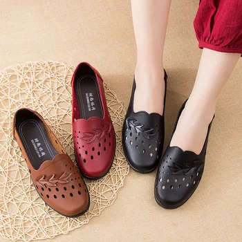 Vasaras elpojošs dobi sieviešu dzīvoklis kurpes jaunas vienkāršu neslīdoša mīksta grunts mātes kurpes modes PU ādas valkāt sandales I241
