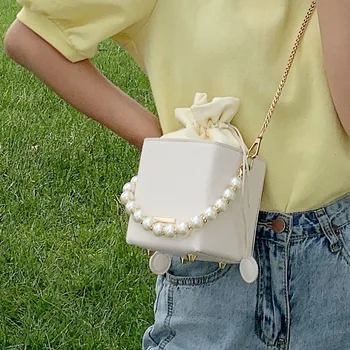 Cietie krāsas Pērle Tote Lodziņā soma 2020. gadam, Modes New Augstas kvalitātes PU Ādas Sieviešu Dizainers Rokassomu Ķēdes Plecu Messenger Bag