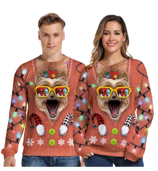 Rudens/Ziemas 2020 Ziemassvētku džemperis Zaļi Mati Monster 3D drukāšanas Jaunums Džemperi Sievietēm Neglīts Ziemassvētku Džemperis mīļotājiem Apģērbi
