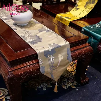Avigers Luksusa Ķīniešu Stilā Izšūti Greeb Balta Dzeltena Sarkana Galda Stīgas ar Pušķi Mājas Hotel Kāzas