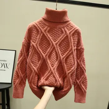 2020 bieza augstu uzrullētu apkakli pulovers dāmas zaudēt rupjas vilnas bāzes krekls