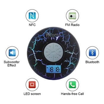 Bezvadu Bluetooth Dušas Skaļrunis,Ūdensdrošs IPX7 ar LCD displejs,FM Radio,NFC,2600mAh,Kreka Gaismas,Subwoofer,Savietojama Ar Visām Šūnām