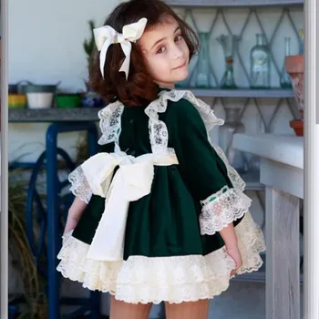 Spānija Bērniem Kleita Ziemassvētku Puse Loku Mežģīnes Bērnu Meitene Princese Kāzu Kleitas Bērnu Apģērbu Ziemassvētki Vestido Zaļā Elbise