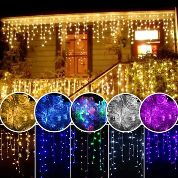 Ziemassvētku gaismas, ūdenskritums, āra apdare, 5M krituma 0.4-0.6 m led aizkaru lāsteku string gaismas dārzs karnīzes, dekoratīvie gaismas