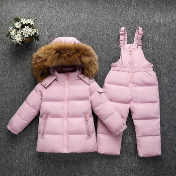 2020 bērniem pavasarī ziemas plānas dūnu jaka parka dabīgās Kažokādas zēns bērnu kombinezons bērniem mētelis snowsuit sniega drēbes meitenēm apģērba Komplekts
