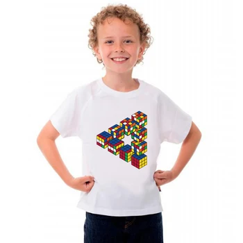 Zēniem un meitenēm, T-krekli bērnu T-krekli rubika kuba vasaras modes īsām piedurknēm apkalpes kakla topi meitenes apģērbu zēnu T-krekls