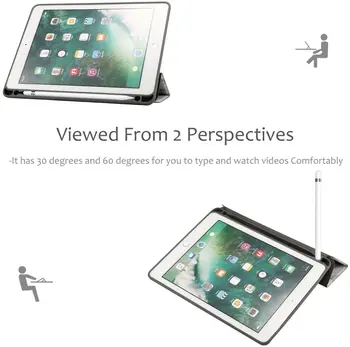 Lietā par iPad 10.2 Collu 8. 7t Gen 2020. gadam ar Apple Zīmuļu Turētājs Marmora Trifold Stāvēt Smart Cover ar Auto miega nomodā gadījumā