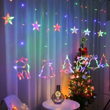 LED Ziemassvētku Briežu Koku Zvani Zvaigžņu String Pasaku Gaismas Aizkaru Gaismas Āra Vainags Mājas Puse Jauno Gadu Kāzu dekori