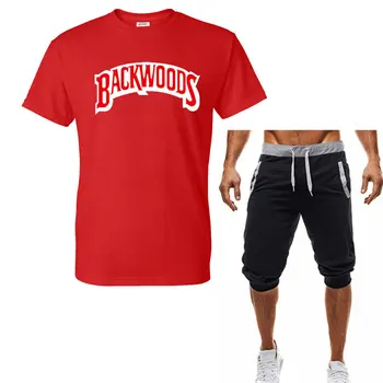 Modes Vasaras Harajuku Hip Hop T Gadījuma Sporta-Suitn T-Krekls + Šorti Backwoods Apdrukāta Kokvilnas T 2 gabals.