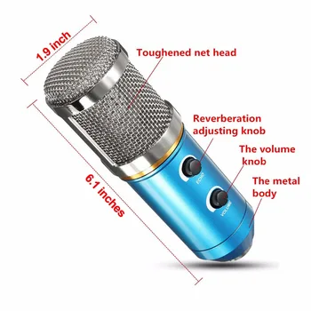 MK-F200TL Mikrofons Regulējams Skaļums, Trokšņa Samazināšanas Kondensatoru KTV Audio Ierakstu Studija Mic