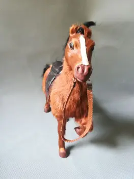 Simulācijas zirgu ar segliem plastmasas&kažokādas brūns zirgs modelis 24x22cm, mājas galda dekorēšanai rotaļlieta dāvanu w0209