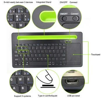 Multisync Bluetooth Klaviatūru Skārienpaneļa Žestu Kontroles 78Keys Klaviatūru Ar Integrētu Statīvu Tur Tālrunis/ipad/Tablet