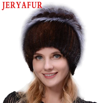 JERYAFUR Jaunu stilu trušu kažokādas cepure adīta vilnas modes ūdeles un Lapsas Kažokādas Cepure Ziemas sieviešu ceļojums, Slēpošanas Cepure aizsargā ausis, krievu