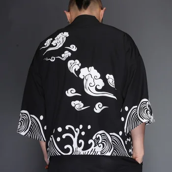 Japāņu Streetwear Vīriešu Kimono Harajuku Vīriešu Krekls ar Īsām Piedurknēm Krekli Vīriešiem Vasarā Pludmale Havaju Krekls Ikdienas Krekli Regulāri