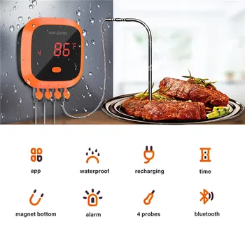 Inkbird IBT-4XC BBQ Termometrs Oranža Krāsa Digitālo Gatavošanas Gaļa, Pārtikas Grilēšana Cepeškrāsns Termometrs Ar Taimeri APP&USB Rechargable