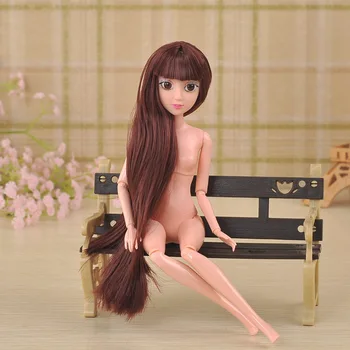 Jaunā 3D acu taisni mati kopīgu kailu lelli, ķermenis ar galvu lelle meitenes dāvanu rotaļlietas