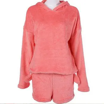 2020 Jaunas Ziemas Sieviešu Flaneļa Pidžamas Komplekts Lācis Kapuci Pidžamu Ziemā Silts Coral Fleece Sleepwear pelēkā vārna+Īss Vilkt 2gab Uzvalks