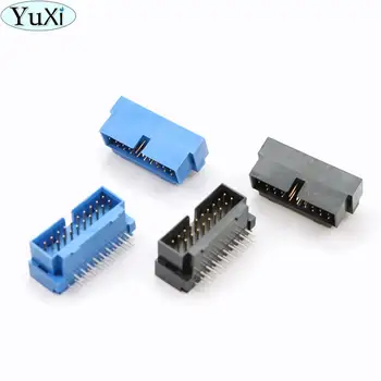 YuXi 20pcs/daudz USB 3.0 20pin 19pin Sieviešu un Vīriešu Paplašinājuma Adapteris Melna zila 90 Grādu par Pamatplate (Mainboard)