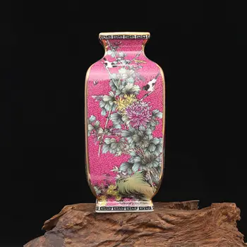 Qing Dynasty Qianlong Emaljas Glezniecības Zelta Laukumā Ziedu un Putnu Vāzes Antīko Porcelāna Antīka Porcelāna, Antikvariāts Porcelāns