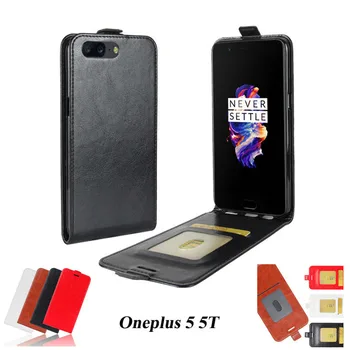 Flip Case Cover for Oneplus 5 5T Luksusa Ādas Tālruni Gadījumā, Viens Plus 5T 5t Vāku Luksusa Vertikāls Magnētisko Karšu Slots Būtiska