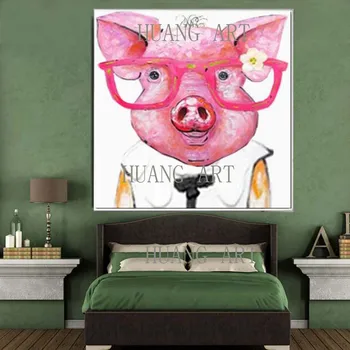 Roku apgleznoti dzīvnieku cūku smieklīgi pop art sienas māksla mūsdienu anotācija eļļas glezna uz audekla, lai dzīvojamā istaba mājās un bērnu istaba