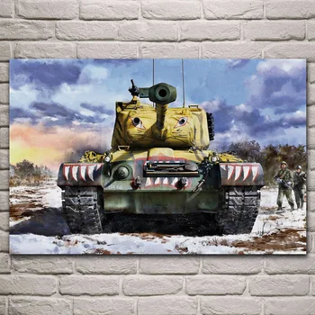 Asv armijas m46 patton tvertne karavīri sniega militāro fantasy dzīvojamā istaba dekori mājas sienas mākslas dekori koka rāmis, auduma plakāts KL696
