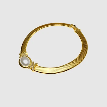 Amorita boutique Liels Imitētu-pērle, zelta čūska ķēde, kaklarota