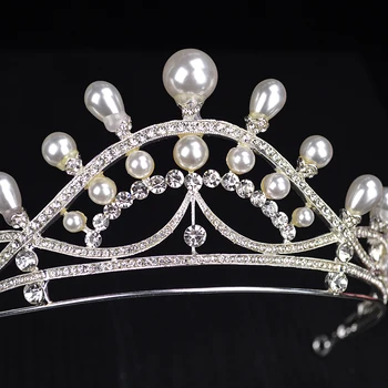 Jaunu Silve Krāsu Kristāla Pērle Rhinestone Lielu Queen Tiara Princess Crown Kāzu Līgava Matu Aksesuāri, Matu Rotas, HG-027