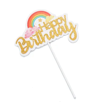 10pcs Mirdzēt Happy Birthday Cake Topper Baby Duša, Bērnu Dzimšanas dienas svinības Dekorēšana, Baloni, Mākoņi, Varavīksne Cupcake Cilindrs