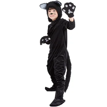 Purima Bērniem, Dzīvnieku Kostīms Gudrs Melnais Kaķis Kapuci Pidžamu Apģērbs Cosplay Halloween Karnevāls, Modes Puse Kleita