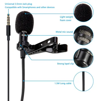 Portatīvo Clip-on Atloks Lavalier Mikrofons (3,5 mm Ligzdu Hands-free Mini Vadu Kondensatora Mikrofons Iphone SamsungXiaomi Klēpjdators
