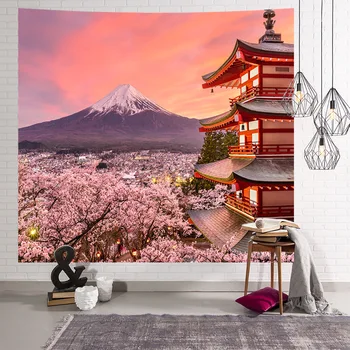 3D Dabas Japāna Sakura Mount Fuji Gobelēns kanaga vas Miega Spilventiņu Mākslas Ziedu Beach Paklāju Ins Fona Mājās Māksla Sienas Dekori