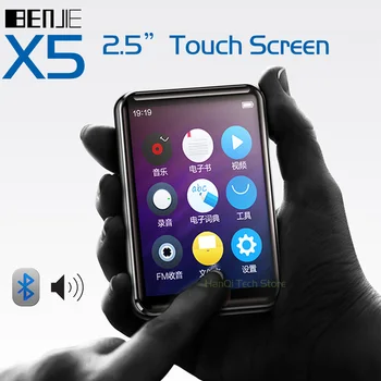 Benjie X5 Pilnu skārienekrānu, Bluetooth, MP3 Atskaņotājs 8GB 16GB portatīvais Mūzikas Atskaņotājs Ar iebūvētu Skaļruni FM Radio Diktofons E-book